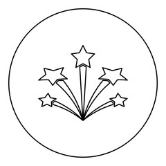 Obraz premium Salute with stars firework starry icon in circle round black color vector illustration image outline contour line thin style