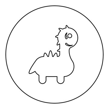 Funny dragon cute character dinosaur dino icon in circle round black color vector illustration image outline contour line thin style