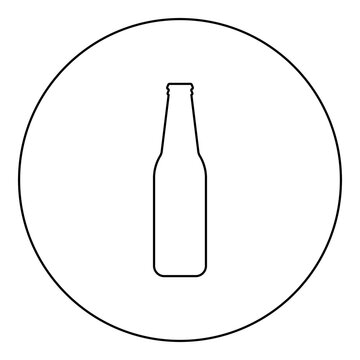 Bottle beer with glass icon in circle round black color vector illustration image outline contour line thin style