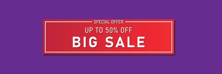 A set of red big sale banner. Sale red, white text with shadow banner vector. Special offer banner, up to 50 percent off 