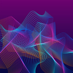 Neon Curve Background Violet Vector. Minimal Poster. Bright Contour Creative. Trendy Soundwave Texture. Rainbow Modern.