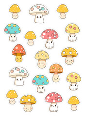 Cute mushrooms - cartoon style isolated funny mushrooms