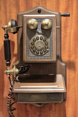 Modern replica of vintage Paramount Antique Classic Wooden Wall Mounted Landline telephone from...