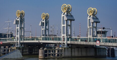 City Bridge (Kampen) in Overijssel, Netherlands against the blue sky - obrazy, fototapety, plakaty