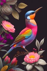 bird and flowers