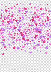 Pink Heart Background Transparent Vector. Amour Backdrop Confetti. Tender Honeymoon Illustration. Violet Heart Birthday Pattern. Red Drop Frame.