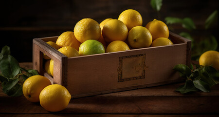 Lemon In Wooden Box Isolated