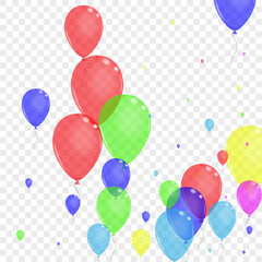 Colorful Air Background Transparent Vector. Helium Glossy Card. Blue Graphic. Bright Surprise. Balloon Realistic Banner.