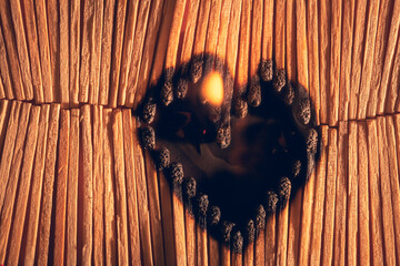 Heartbroken. Close-up shot of matches. Blank background, enter text.