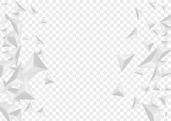 Silver Fractal Background Transparent Vector. Pyramid Blank Design. Hoar Modern Template. Element Luxury. Greyscale Shard Illustration.