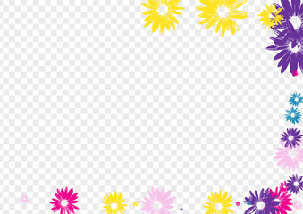 Pink Petal Background Transparent Vector. Leaf Holiday Banner. Multi-colored Garden Wrap. Amazing Card. Imitate Yellow Gerbera.