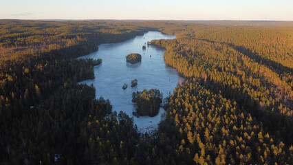 Drone shot of a frozen lake in Norway