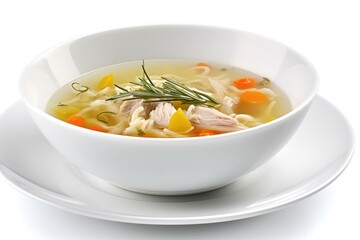 Chicken Soup, White Bouillon with Vegetables, Homemade Meat Broth, Abstract Generative Ai Illustration