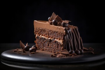 Chocolate Cake, Brown Cocoa Dessert, Chocolate Cake Slice, Abstract Generative AI Illustration