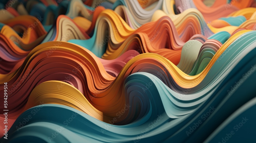 Aufkleber 3d rendering of abstract wavy background with colorful waves. Generative AI