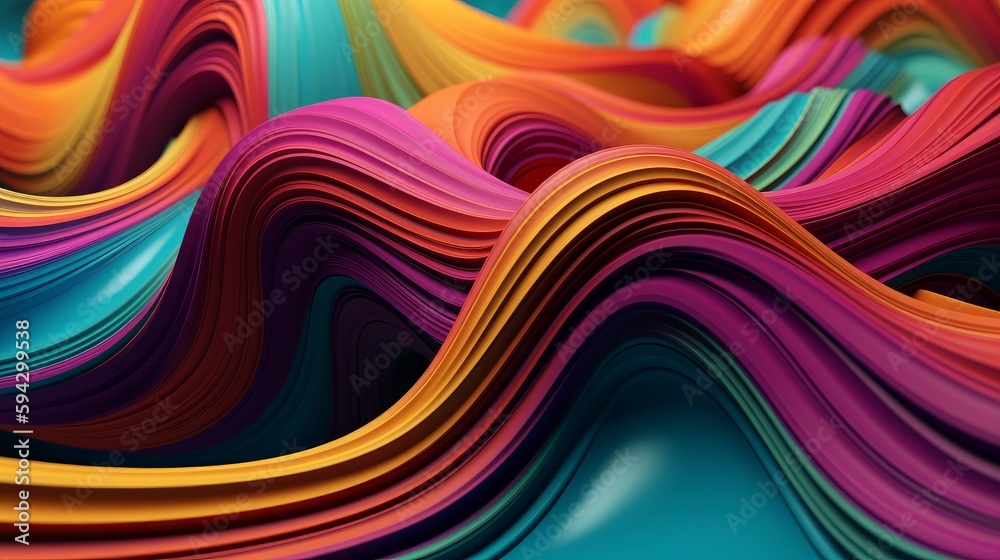 Aufkleber 3d rendering of abstract wavy background with colorful waves. Generative AI