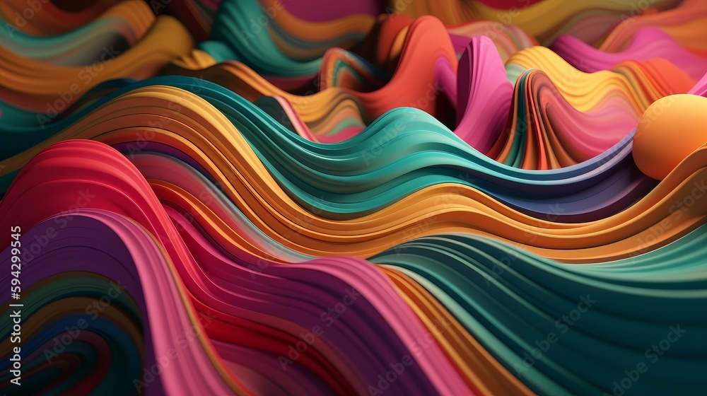 Poster 3d rendering of abstract wavy background with colorful waves. Generative AI