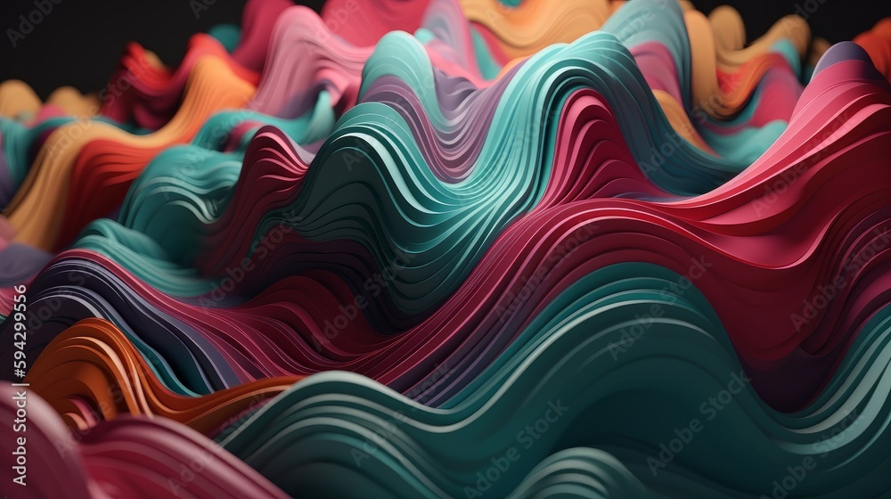 Poster 3d rendering of abstract wavy background with colorful waves. Generative AI