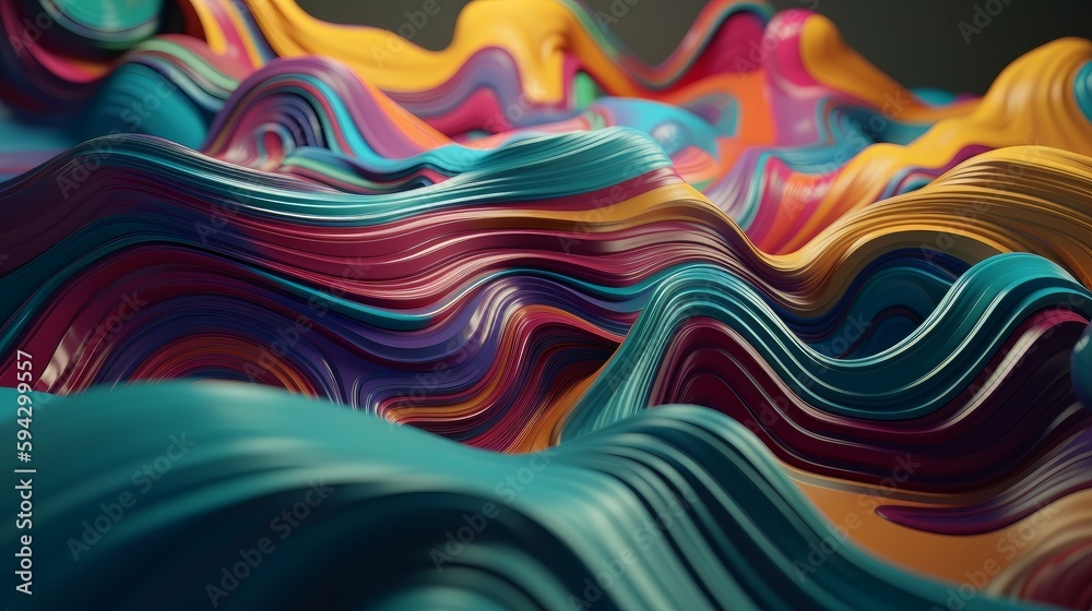 Aufkleber 3d rendering of abstract wavy background with colorful waves. Generative AI
