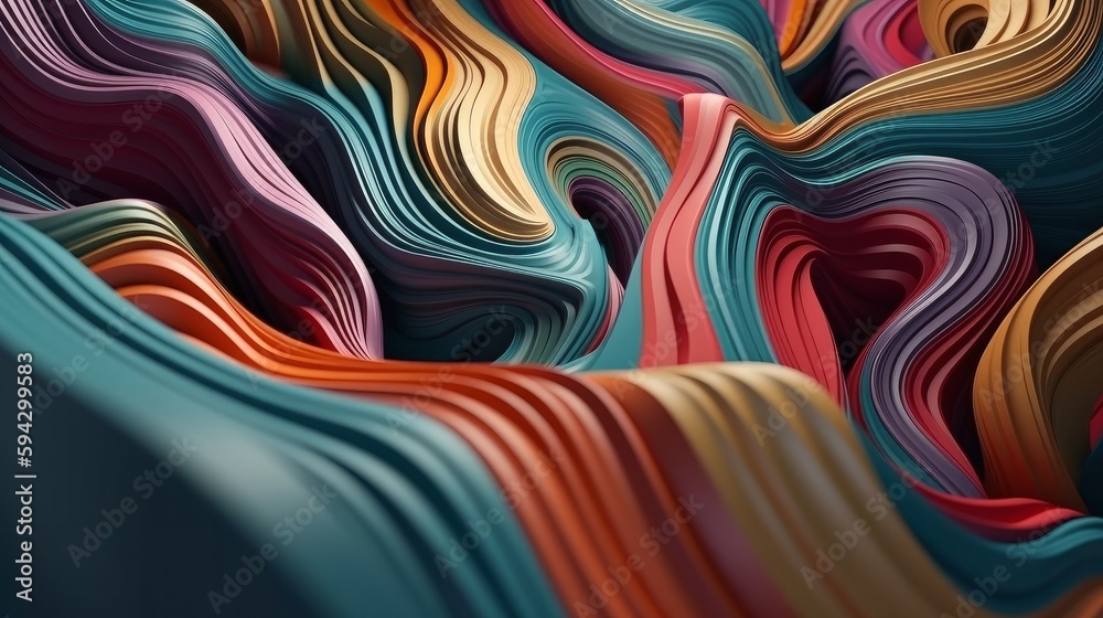 Aufkleber 3d rendering of abstract wavy background with colorful waves. Generative AI