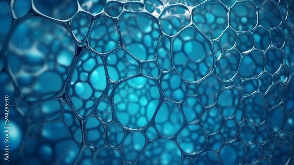 Aufkleber oil bubbles with fine structures floating on blue water. generative ai
