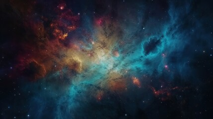 Obraz na płótnie Canvas Dramatic space view moving through universe galaxies stars and nebulae. Generative ai