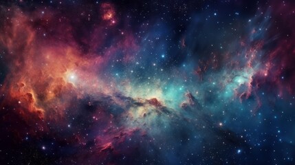 Dramatic space view moving through universe galaxies stars and nebulae. Generative ai