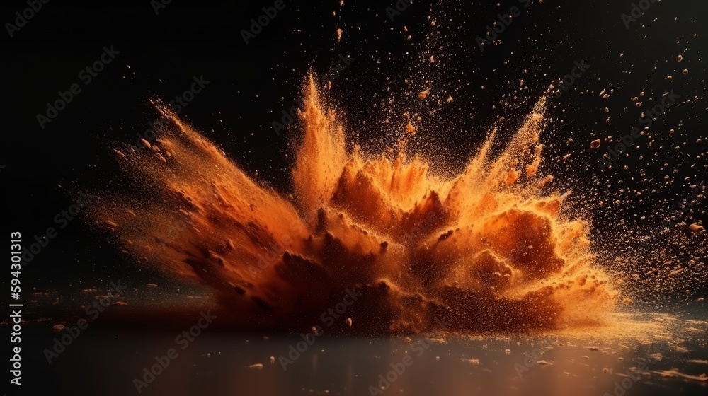 Poster abstract orange dust explosion background. generative ai