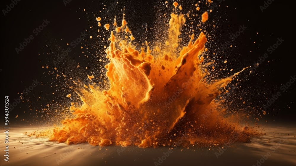 Poster abstract orange dust explosion background. generative ai