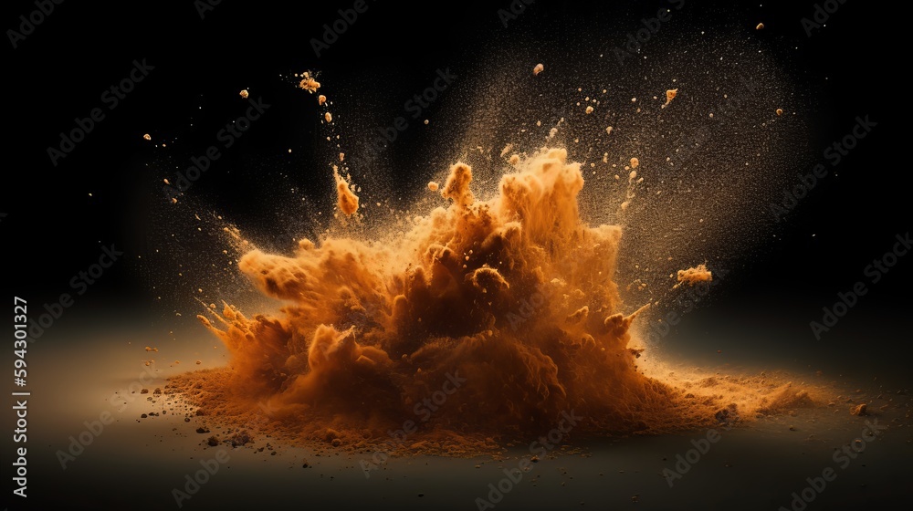 Poster abstract orange dust explosion background. generative ai