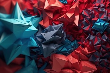 Polygonal blue and red abstract with spiky connection structure made with generative AI