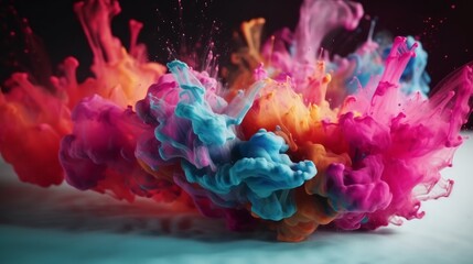 Colorful fluid smoke explosion on dark background. Generative ai