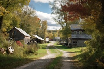 A Dirt Road With A Dirt Road Leading To A Barn And A Few Buildings Rural American Farmland Landscape Photography Rural Areas Generative AI