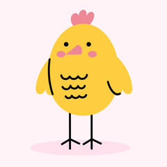 Cute little yellow chick. Baby bird, farm animals. Cartoon vector baby illustration isolated on white background