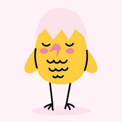 A cute little yellow chick in a shell. Baby bird, farm animals. Cartoon vector baby illustration isolated on white background