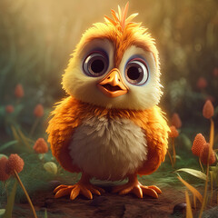 Fototapeta premium Cute creatures 3d chicken character. Generative AI.