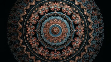 Beautiful mandala on black background. Generative ai