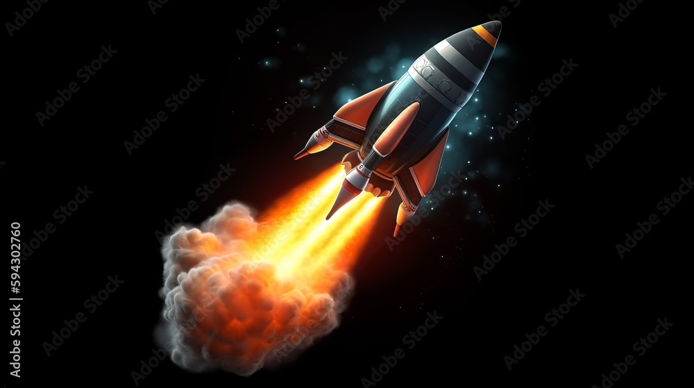 Poster 3d cartoon rocket for startup business concept. rendered with copy space. generative ai