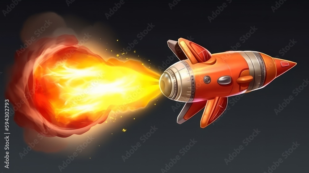 Poster 3D cartoon rocket for startup business concept. Rendered with copy space. Generative AI