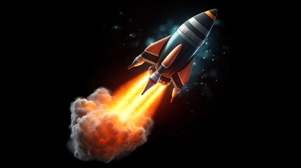 3D cartoon rocket for startup business concept. Rendered with copy space. Generative AI