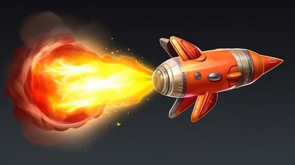 3D cartoon rocket for startup business concept. Rendered with copy space. Generative AI