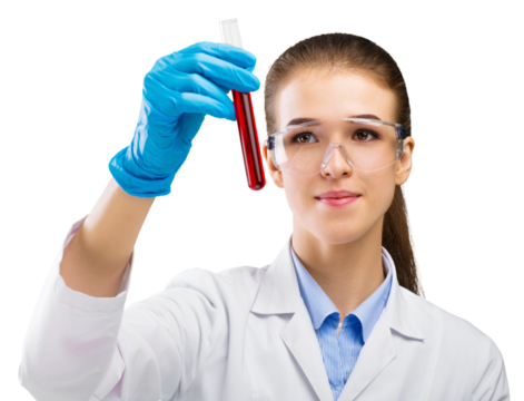 Young attractive female scientist in protective gloves - Powered by Adobe