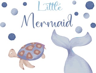 Watercolor Little Mermaid Under the Sea Baby Nursery Sign