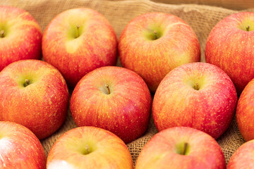 Top view. Food background. Tasty red cortland apples.