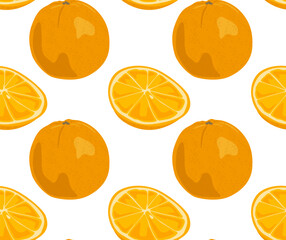 Orange whole and part of it in the pulp. Seamless pattern in vector. Suitable for prints and backgrounds.