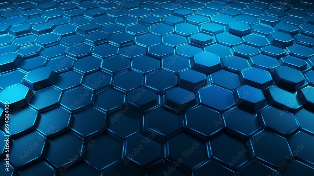 Poster Abstract hexagon geometry background. Primitives with six angles in front. Dark lighting. Generative ai