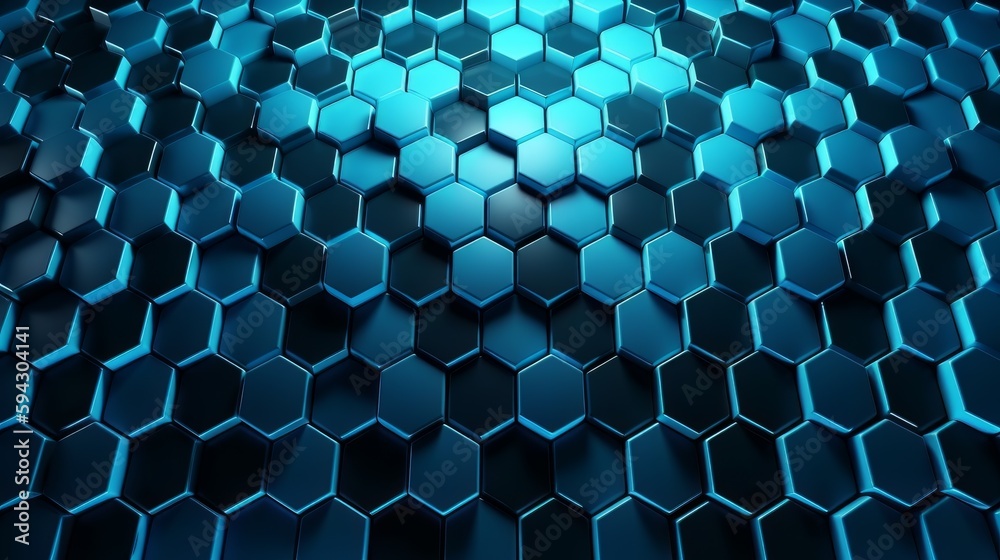 Poster Abstract hexagon geometry background. Primitives with six angles in front. Dark lighting. Generative ai