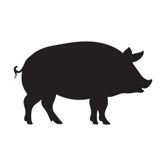 Pig black silhouette isolated on white background - Pig graphic icon.