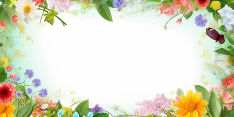 Fototapeta na wymiar Spring flower border on background, white spring blossom generated by AI.
