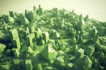 A Bunch Of Green Cubes That Are On A Table Top Modern City Skyline In Daylight Environmental Art Energy-efficient Homes Generative AI